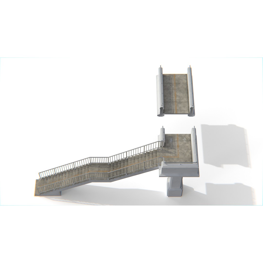 Thai Modular Overpass Bridge 3D Model – Low Poly Pedestrian Asset, FBX, PBR - View 3