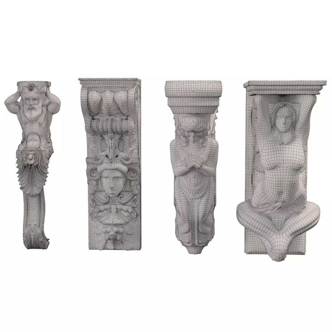 Victorian-Style Decorative Stone Bracket Collection 3D Model – High Poly FBX/OBJ