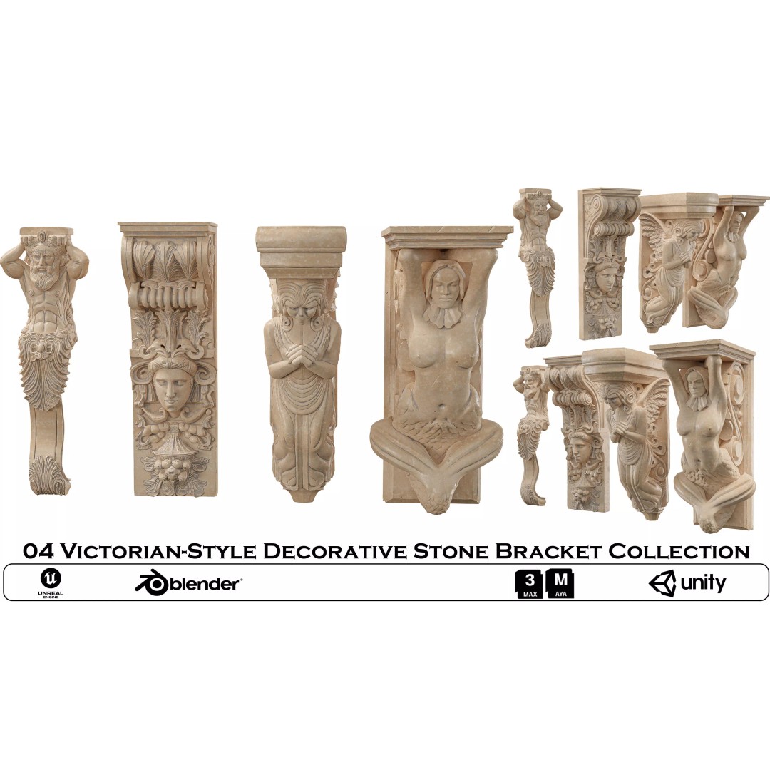 Victorian-Style Decorative Stone Bracket Collection 3D Model – High Poly FBX/OBJ - View 2