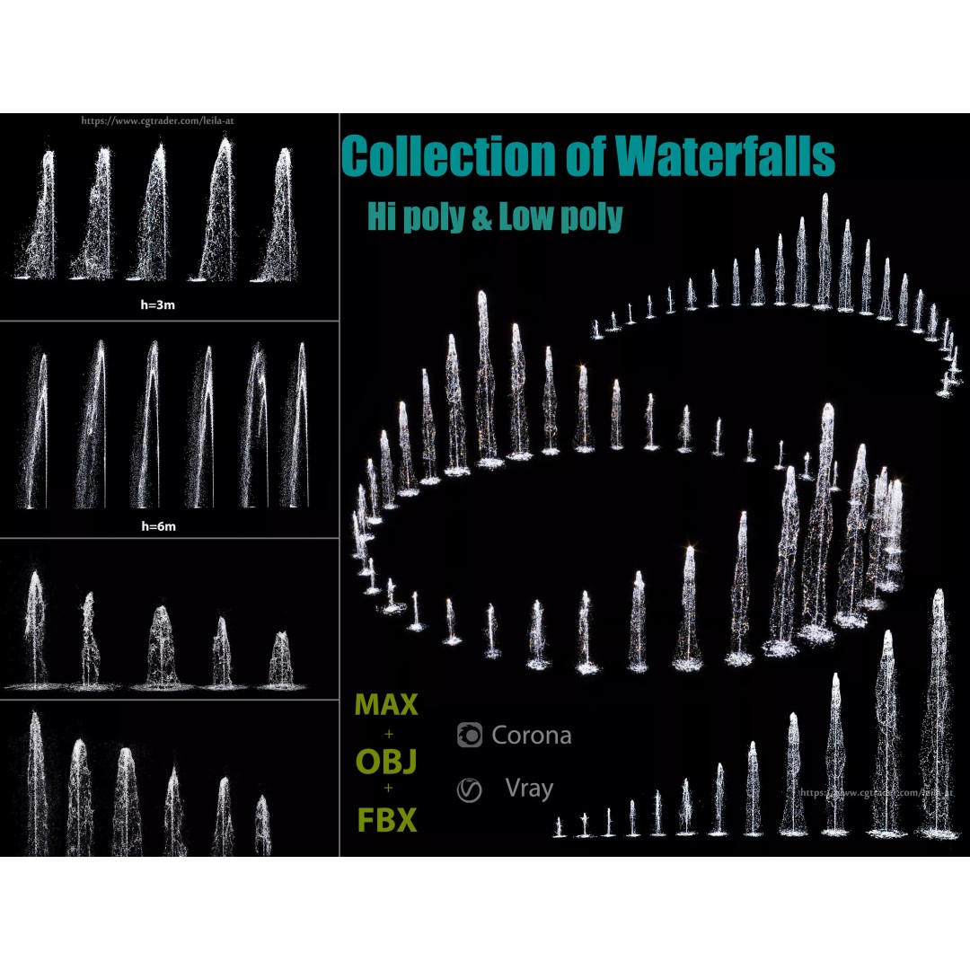 Fountain 3D Model – Low Poly & High Poly Architectural Designs, FBX, OBJ - View 2