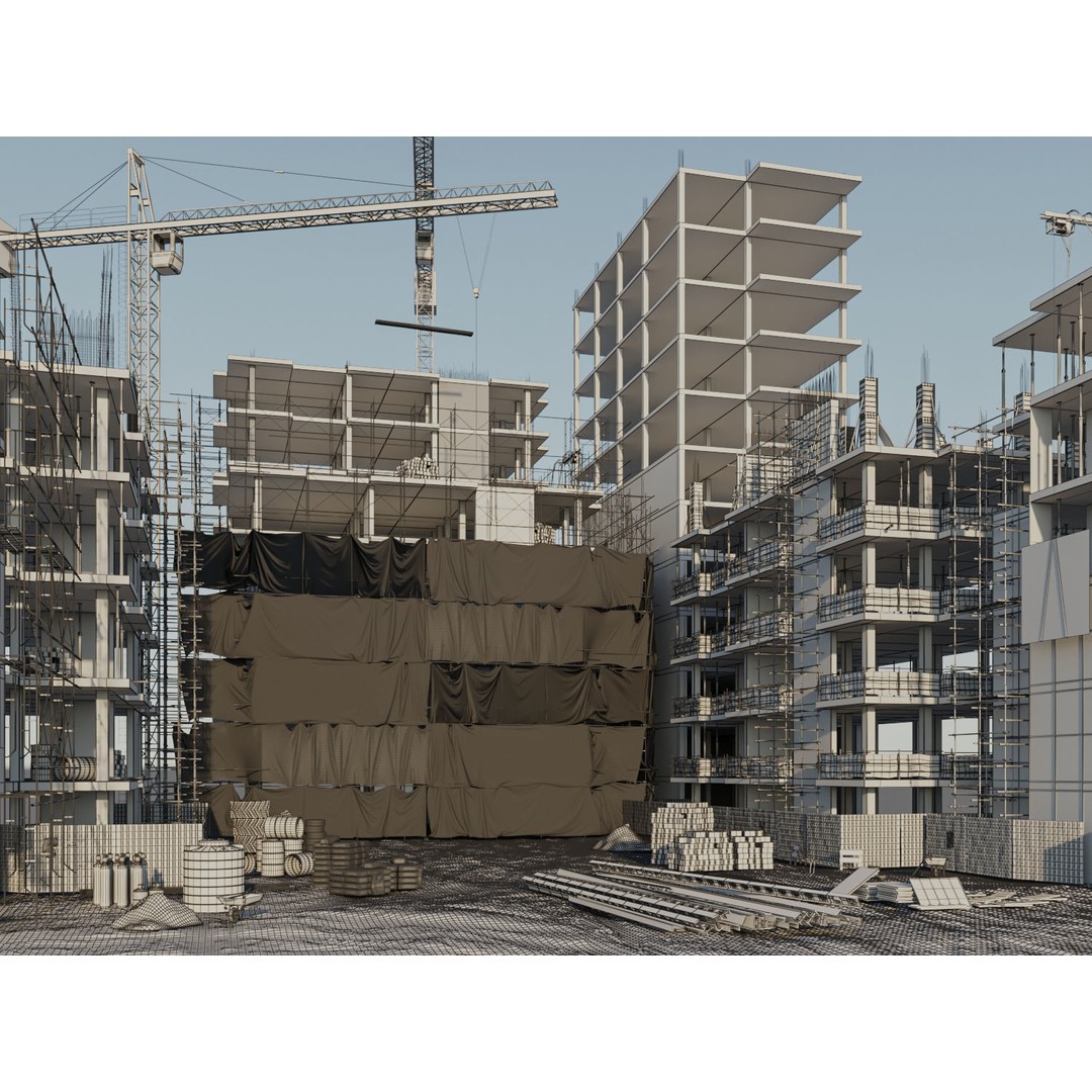 Modular Construction Site 3D Model – Low Poly Game Asset, FBX, OBJ