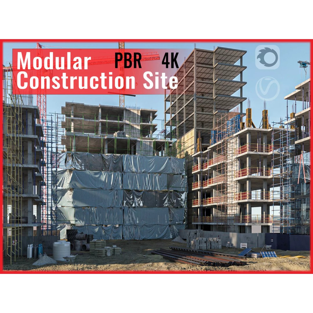 Modular Construction Site 3D Model – Low Poly Game Asset, FBX, OBJ - View 2