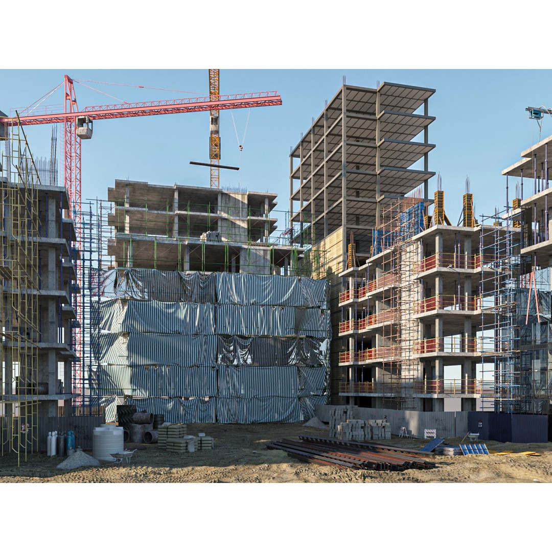 Modular Construction Site 3D Model – Low Poly Game Asset, FBX, OBJ - View 3