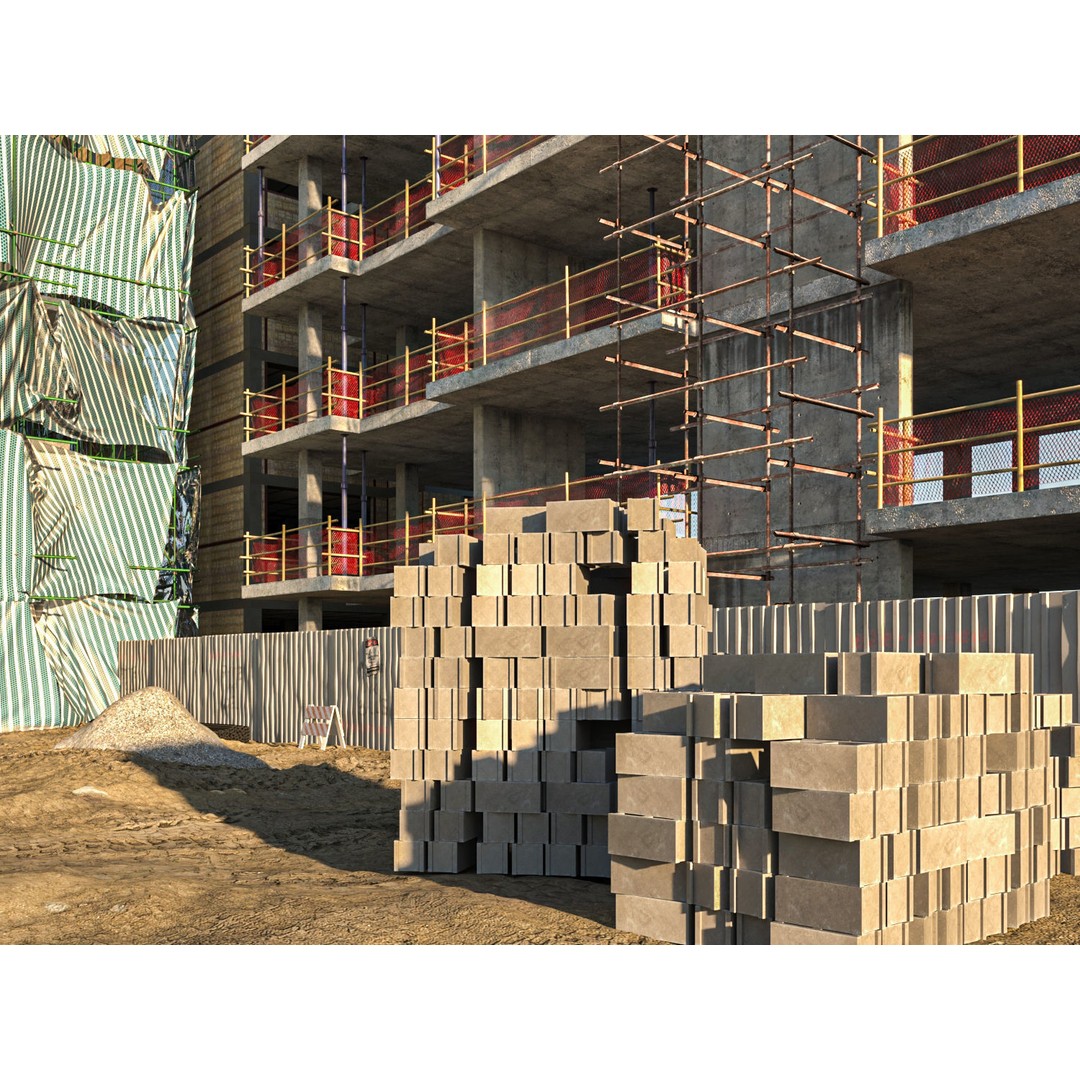 Modular Construction Site 3D Model – Low Poly Game Asset, FBX, OBJ - View 4