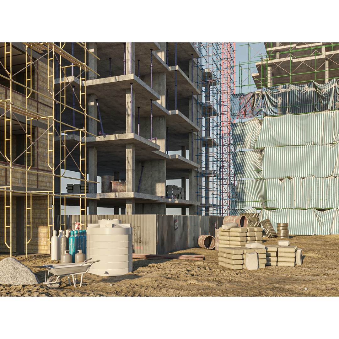 Modular Construction Site 3D Model – Low Poly Game Asset, FBX, OBJ - View 5