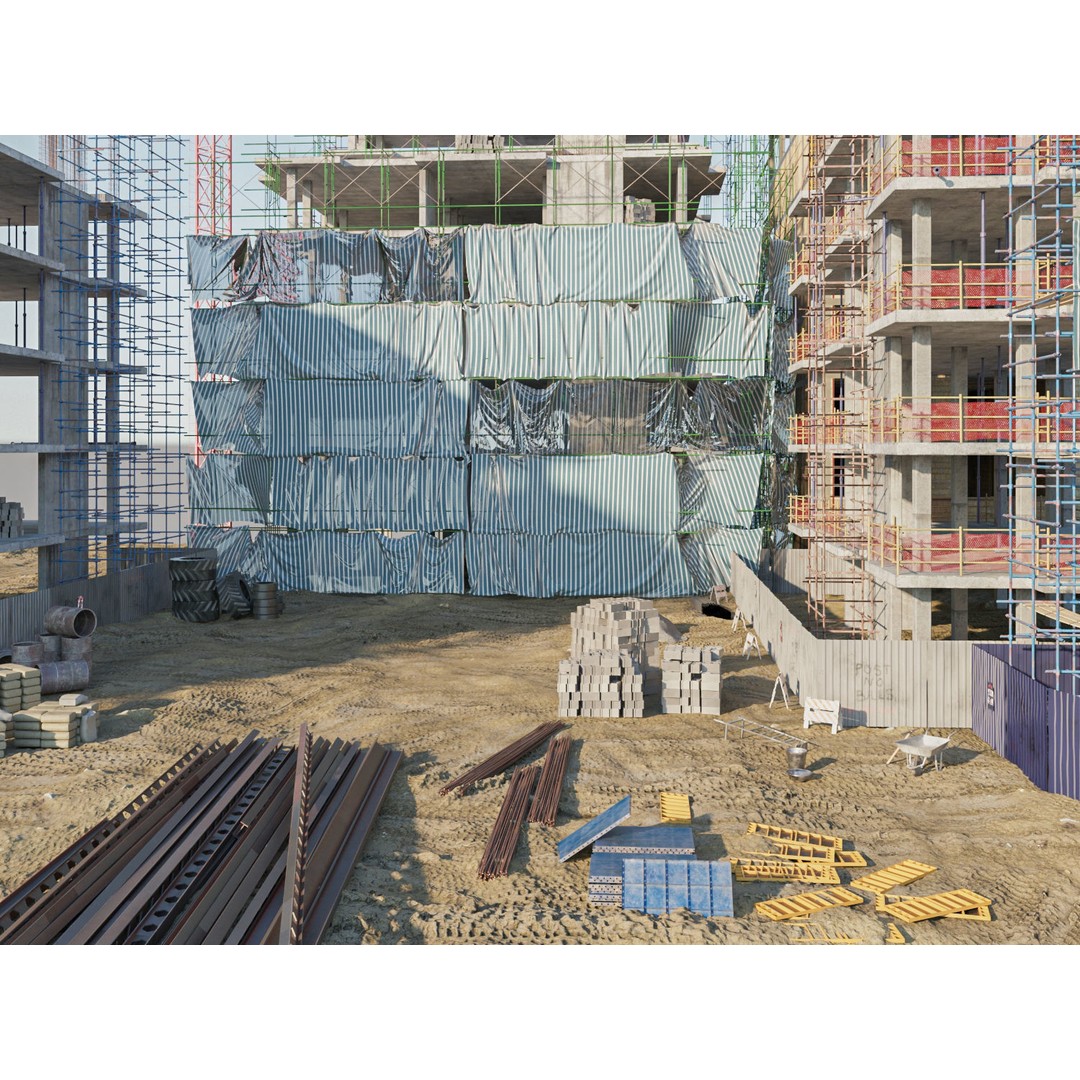 Modular Construction Site 3D Model – Low Poly Game Asset, FBX, OBJ - View 6