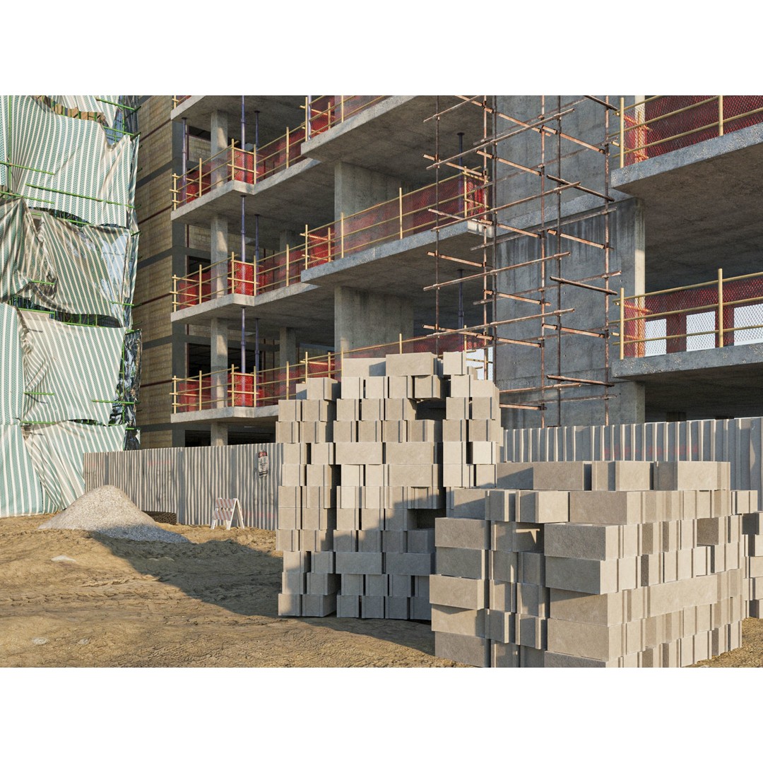 Modular Construction Site 3D Model – Low Poly Game Asset, FBX, OBJ - View 7