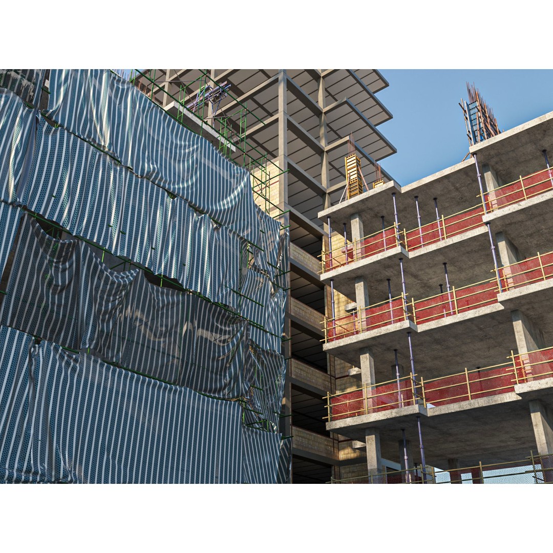 Modular Construction Site 3D Model – Low Poly Game Asset, FBX, OBJ - View 9