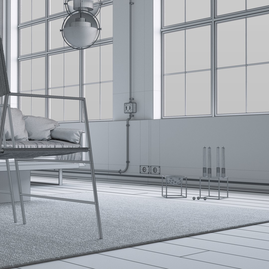 Industrial Loft 3D Model – Textured Interior Scene for Cinema 4D