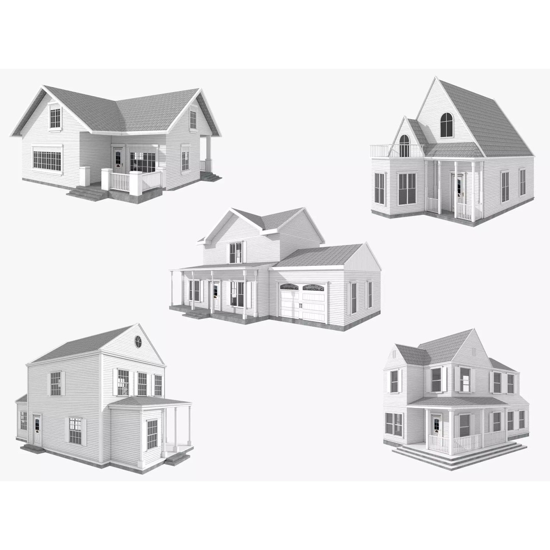 Five House Collection 3D Model – Architectural Exterior Designs, FBX, Blender - View 2