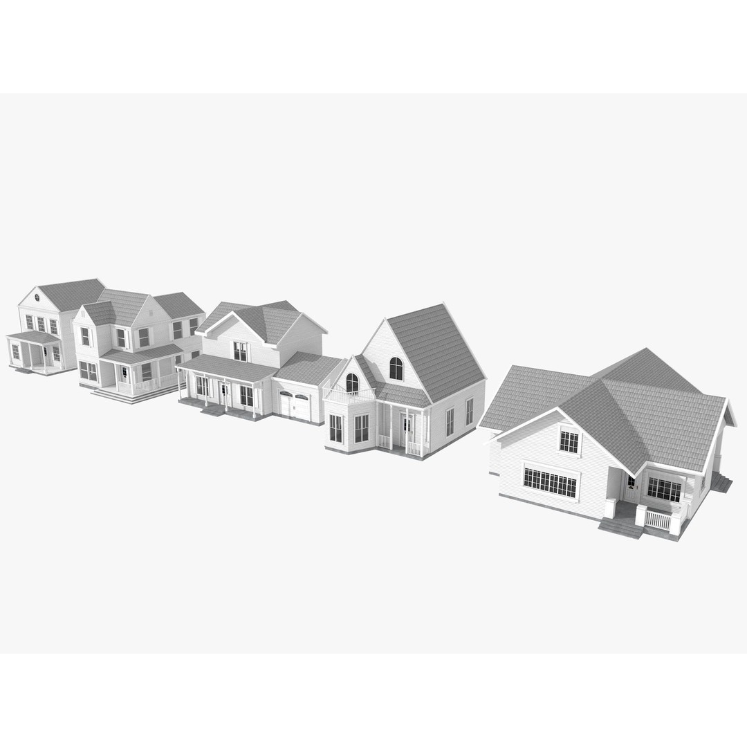 Five House Collection 3D Model – Architectural Exterior Designs, FBX, Blender - View 3