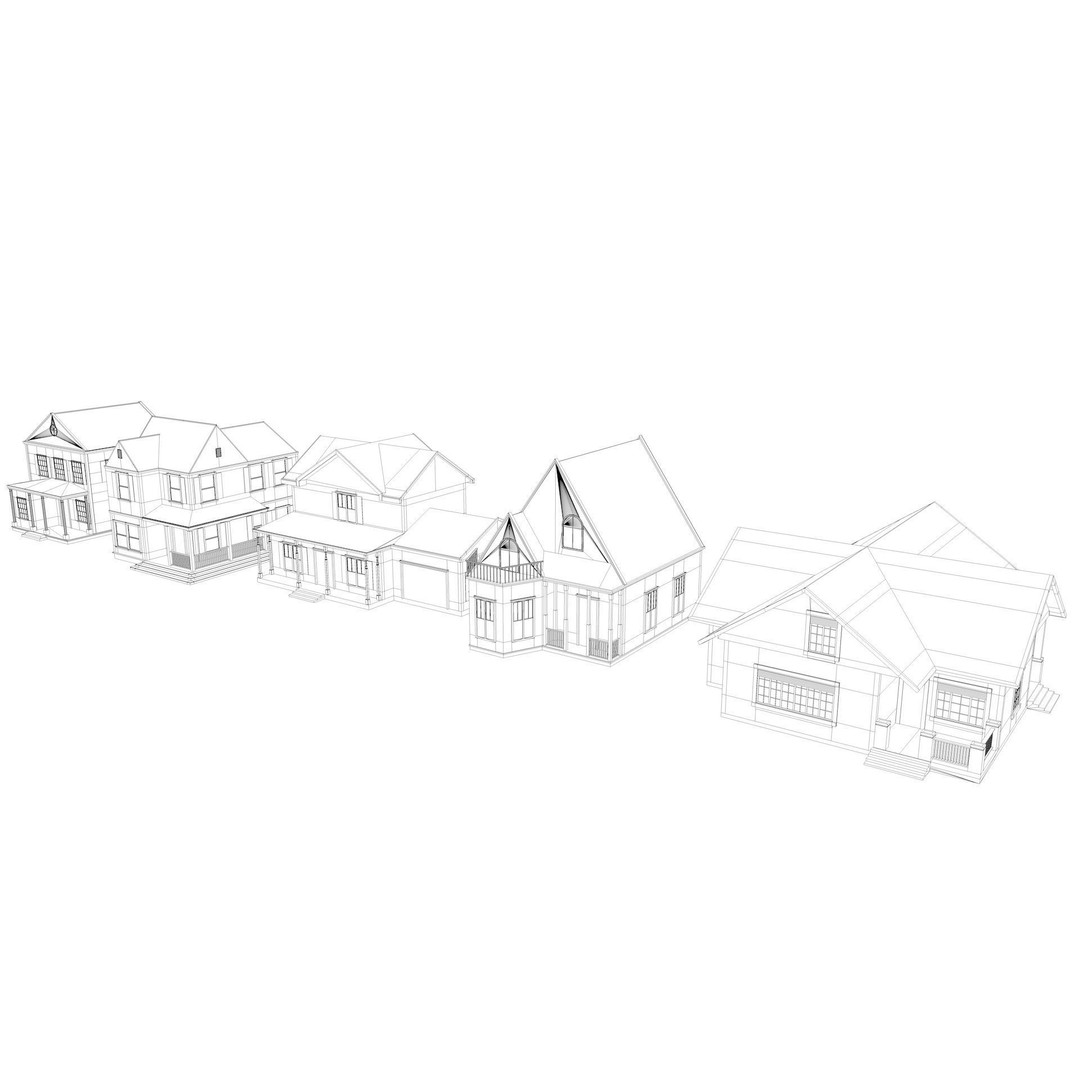Five House Collection 3D Model – Architectural Exterior Designs, FBX, Blender - View 4