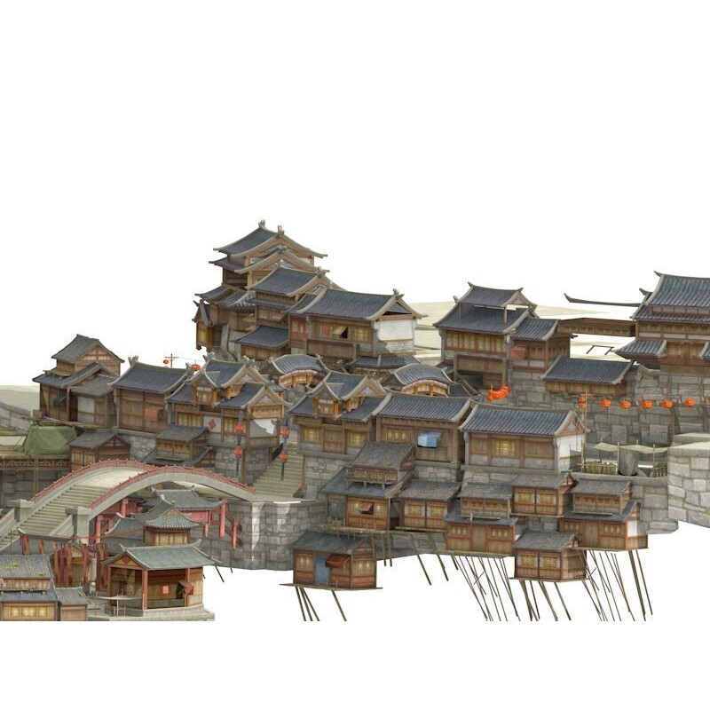 Ancient Town 3D Model – Low Poly Architectural Asset, FBX - View 3