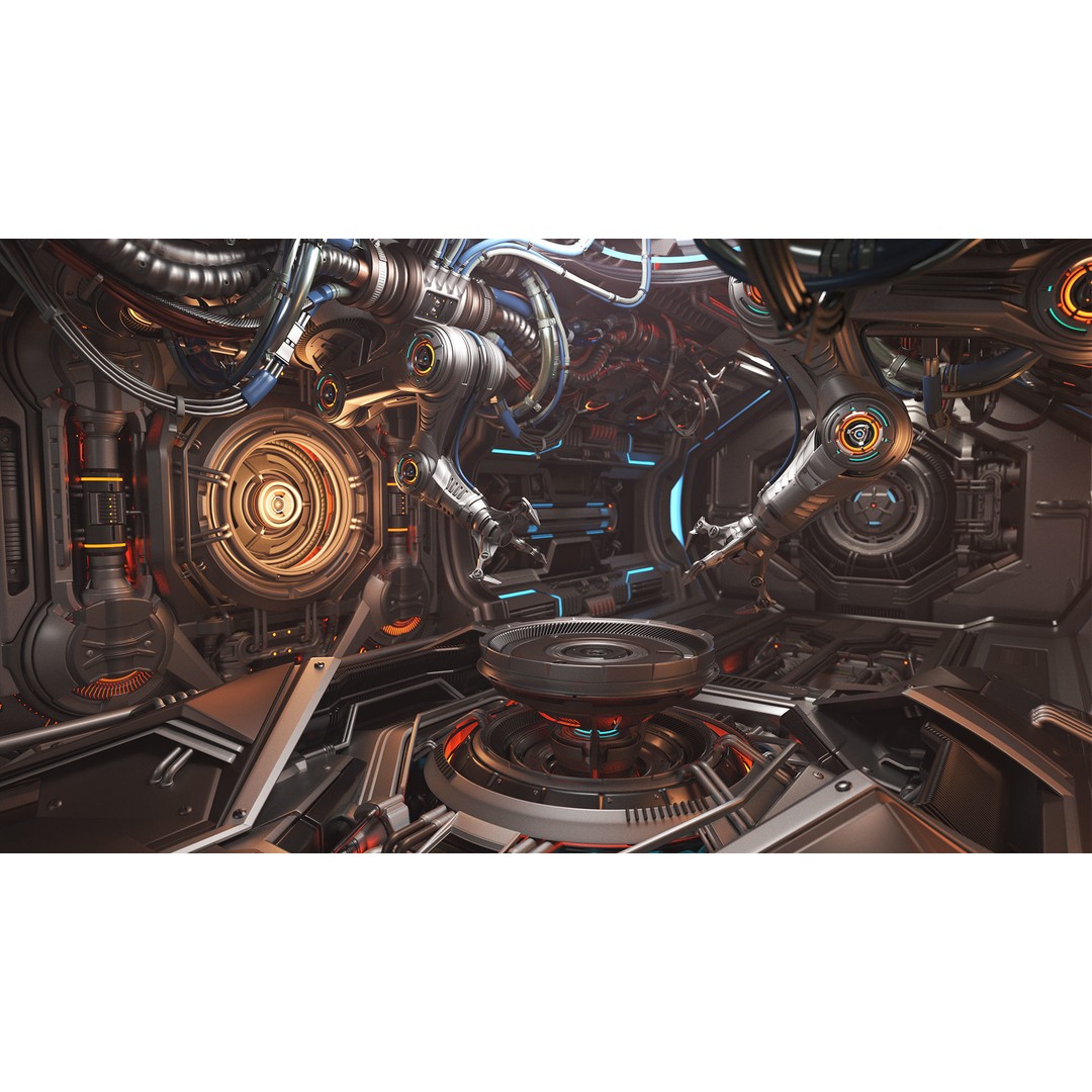 Sci-Fi Assembly Lab 3D Model – Rigged Subdivision Geometry, FBX, OBJ