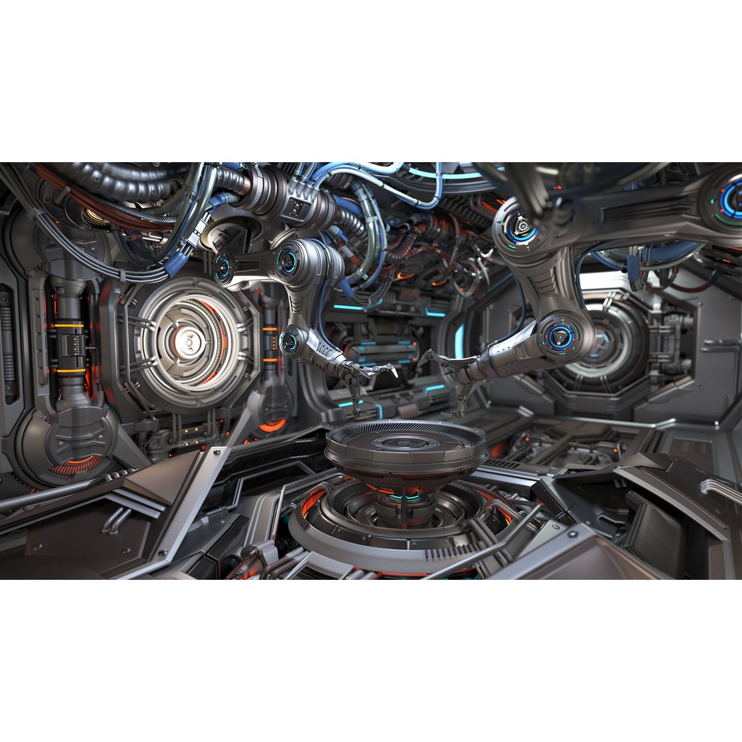 Sci-Fi Assembly Lab 3D Model – Rigged Subdivision Geometry, FBX, OBJ - View 10