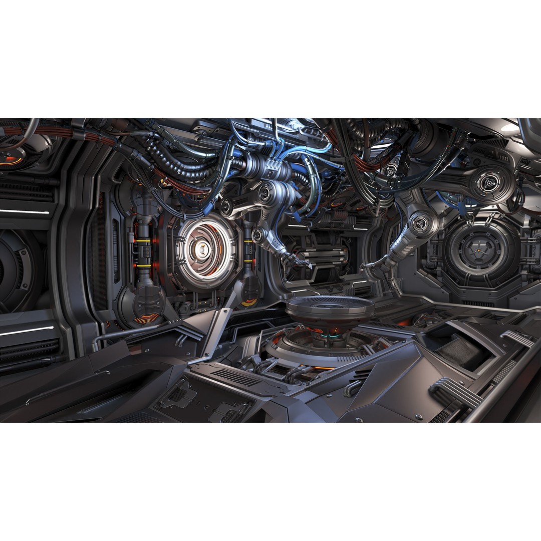 Sci-Fi Assembly Lab 3D Model – Rigged Subdivision Geometry, FBX, OBJ - View 14