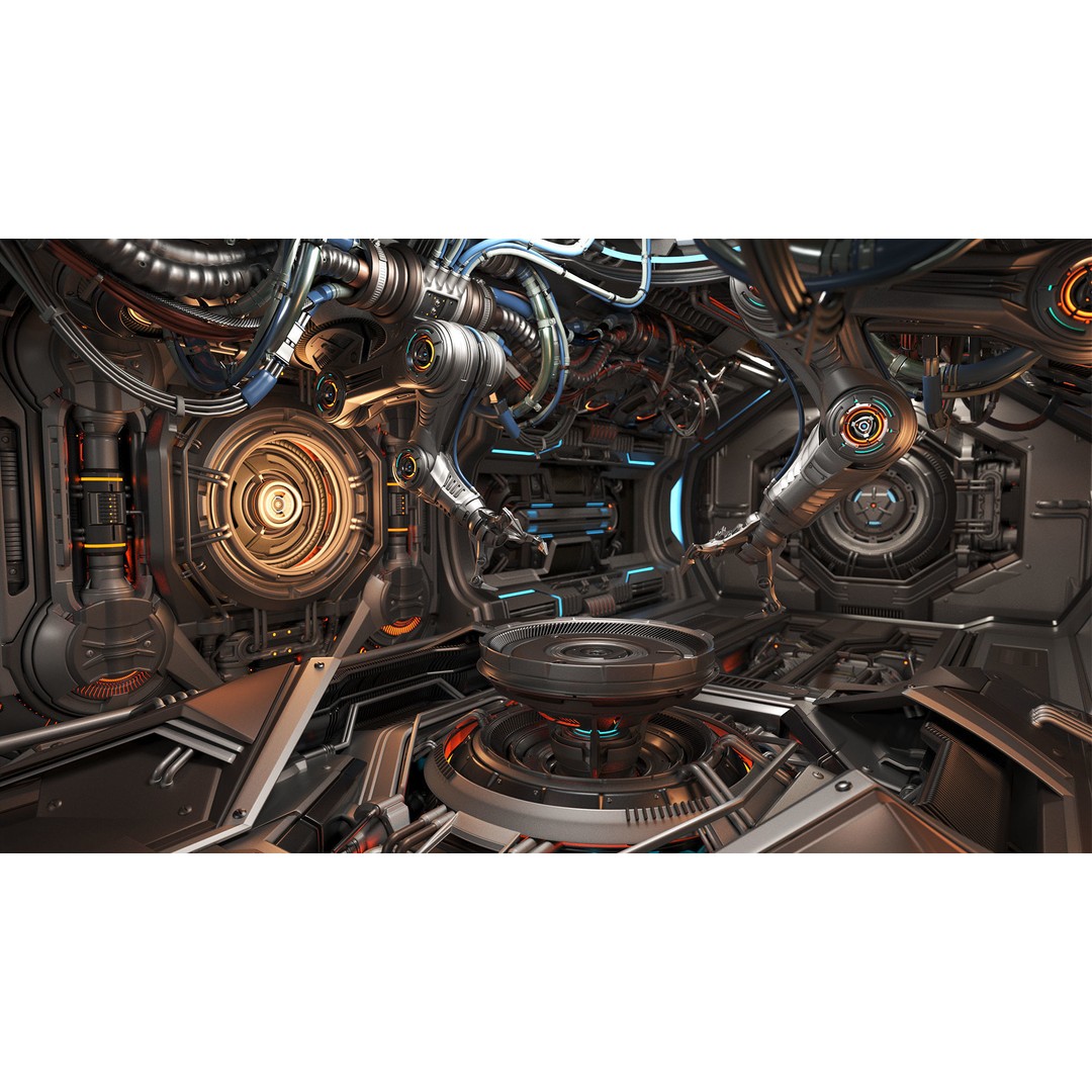 Sci-Fi Assembly Lab 3D Model – Rigged Subdivision Geometry, FBX, OBJ - View 15