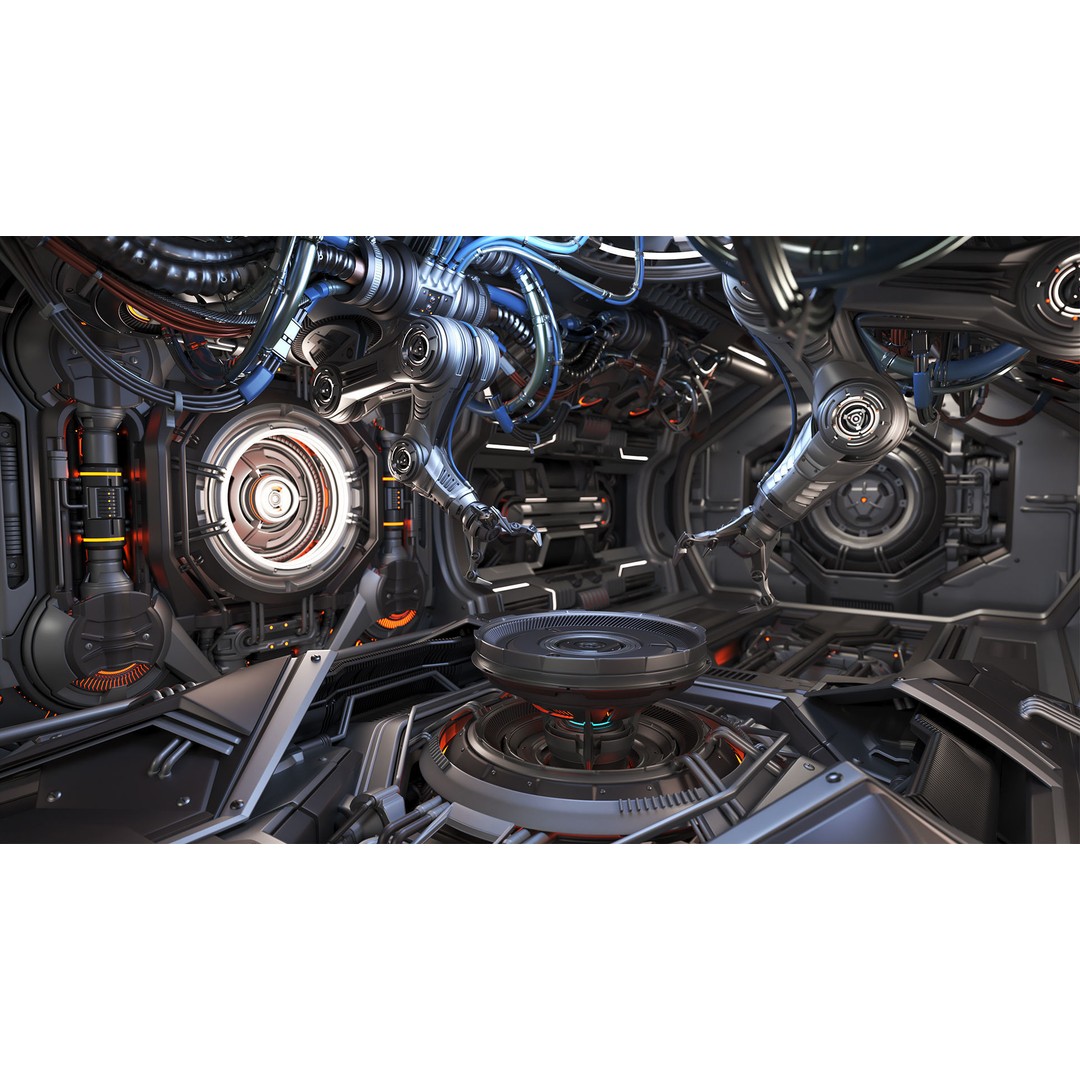 Sci-Fi Assembly Lab 3D Model – Rigged Subdivision Geometry, FBX, OBJ - View 18