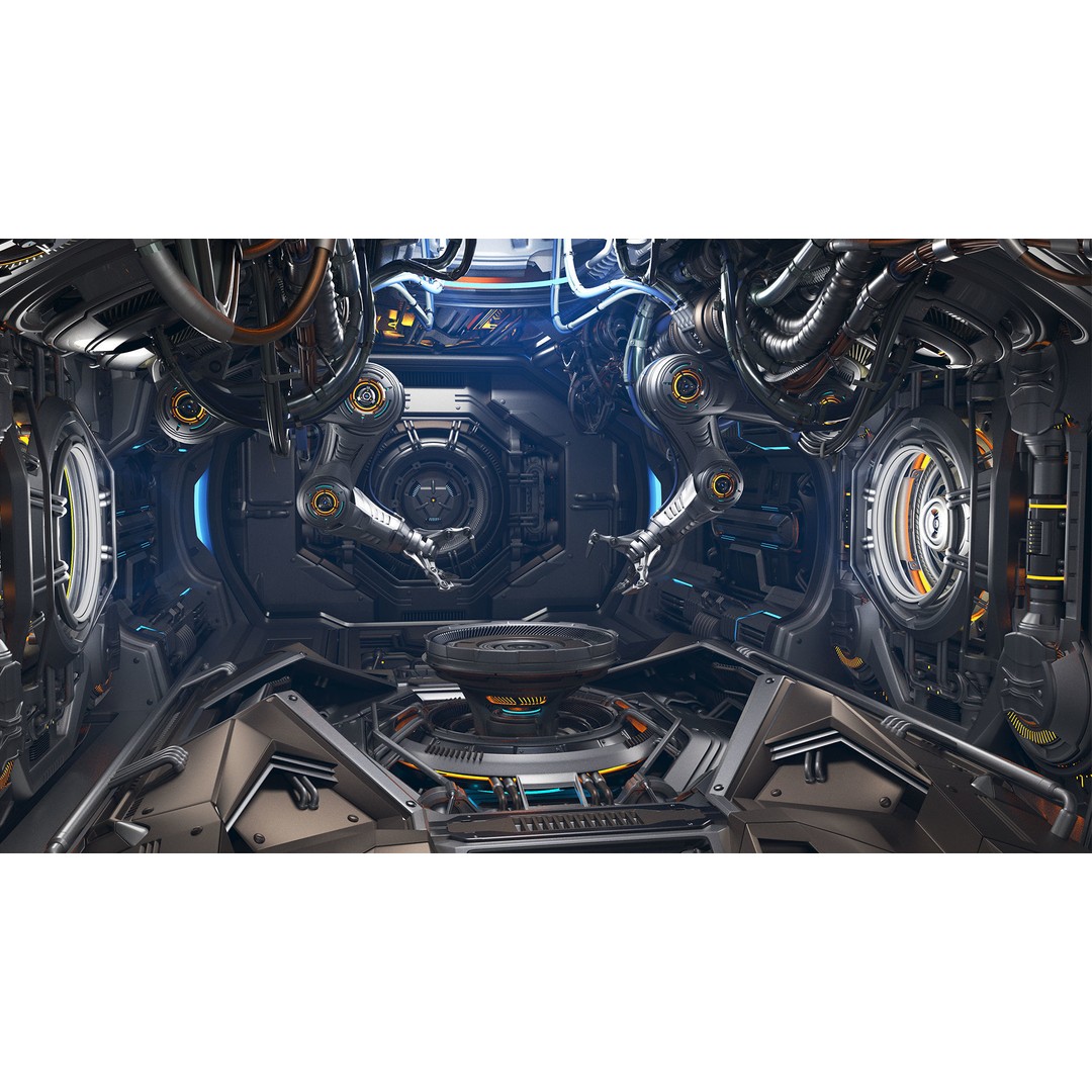 Sci-Fi Assembly Lab 3D Model – Rigged Subdivision Geometry, FBX, OBJ - View 9