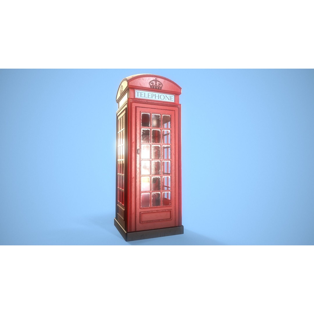 Telephone Box 3D Model – Low Poly Architectural Asset, FBX, PBR - View 3