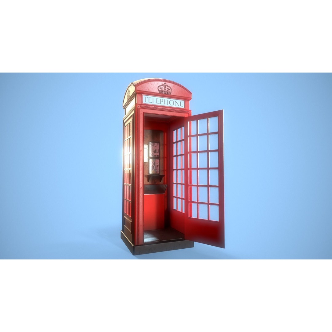 Telephone Box 3D Model – Low Poly Architectural Asset, FBX, PBR - View 5