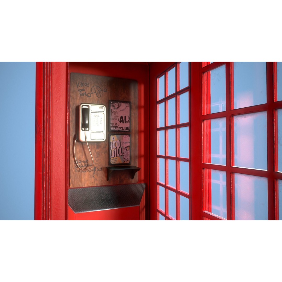 Telephone Box 3D Model – Low Poly Architectural Asset, FBX, PBR - View 7