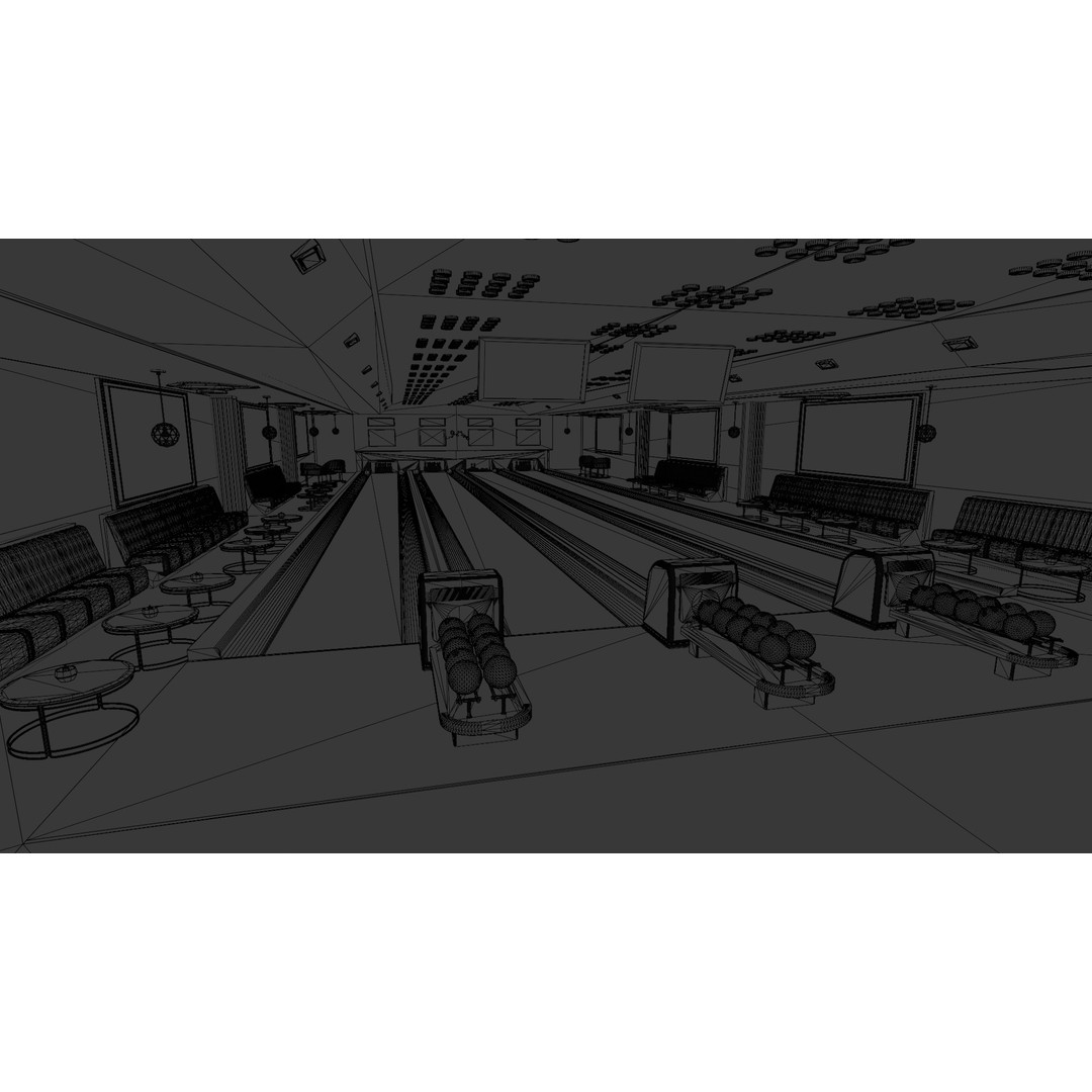 Bowling Alley 3D Model – Stylish Recreation Area with Lanes, Blender - View 11