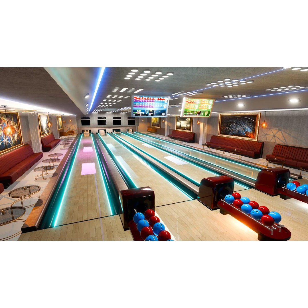 Bowling Alley 3D Model – Stylish Recreation Area with Lanes, Blender - View 2