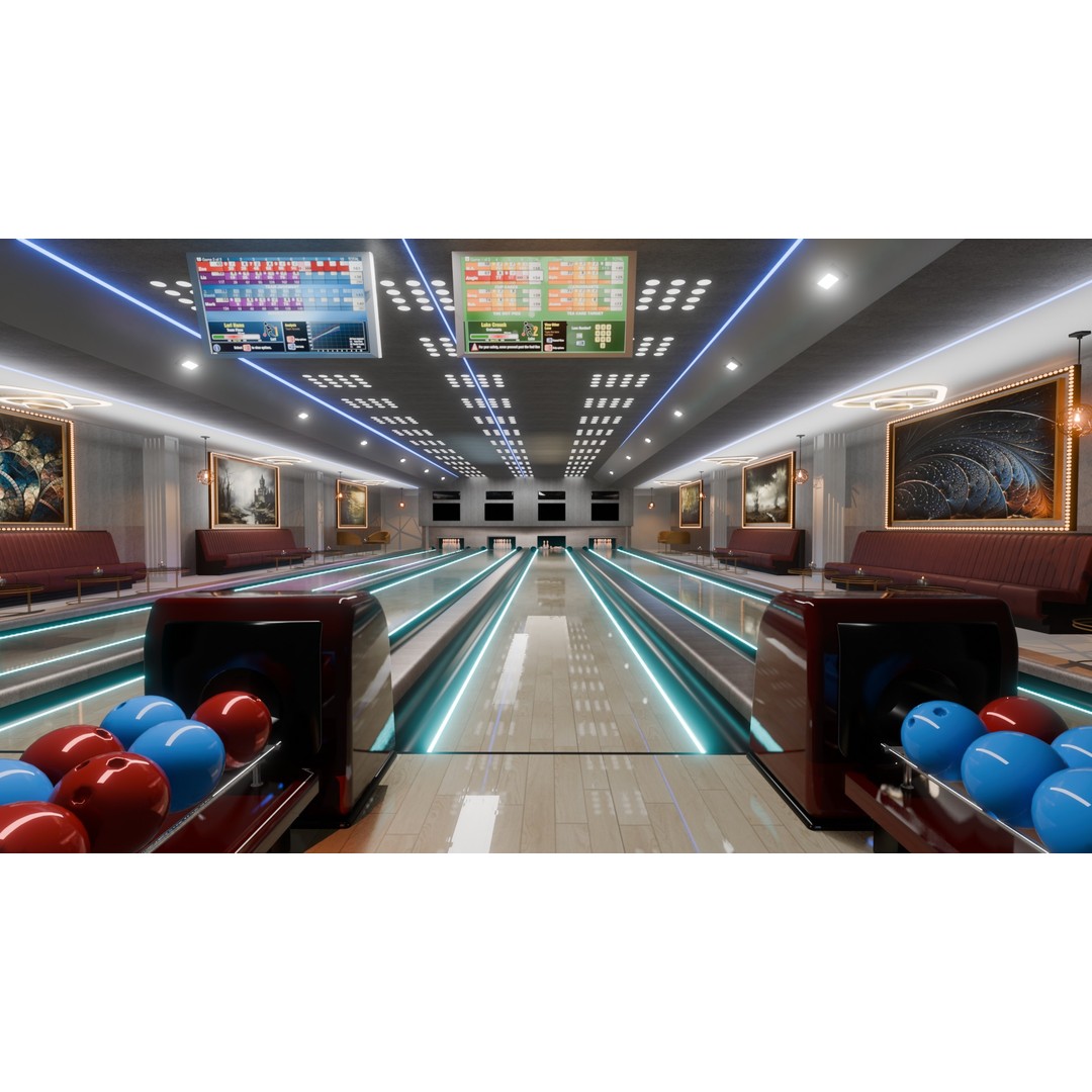 Bowling Alley 3D Model – Stylish Recreation Area with Lanes, Blender - View 4