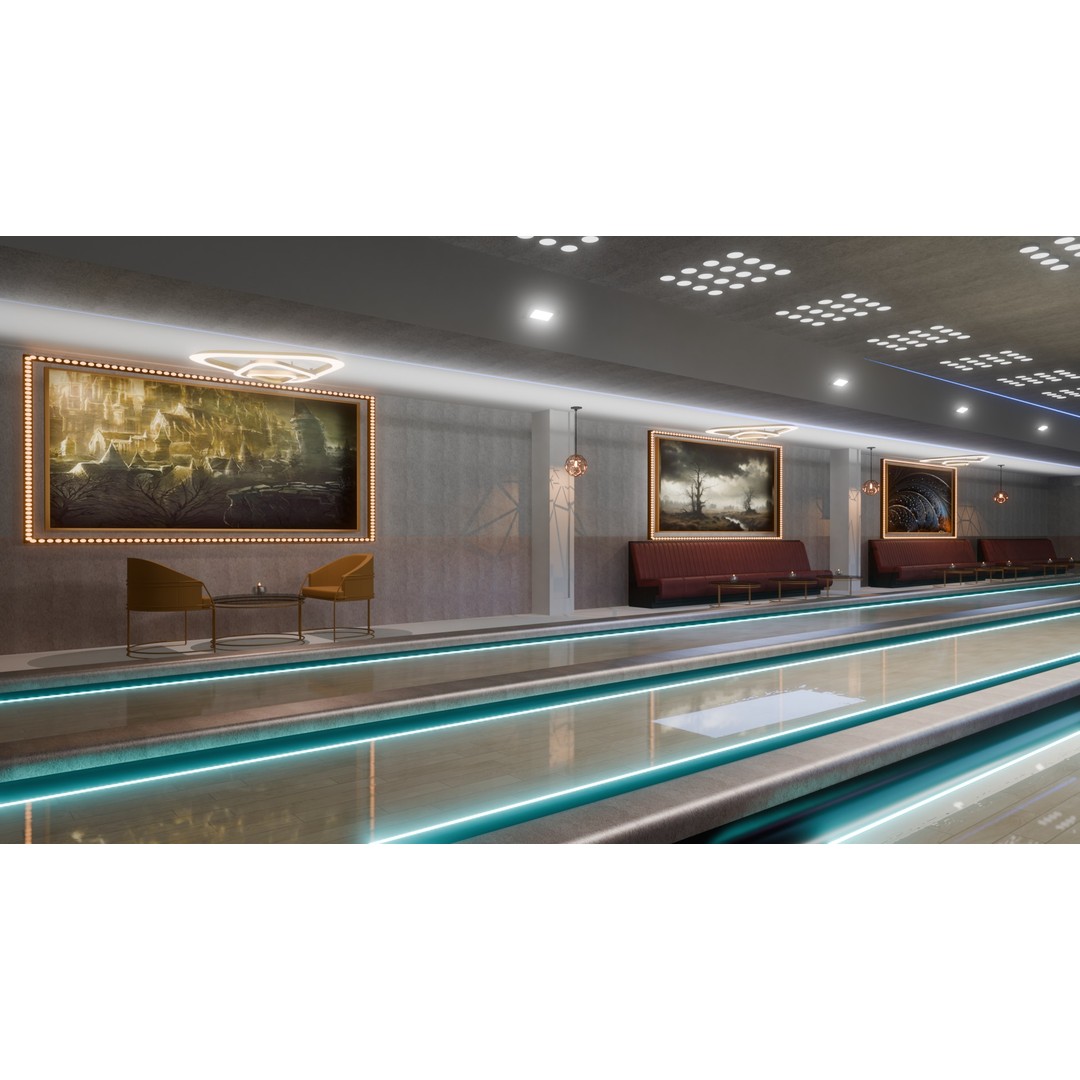 Bowling Alley 3D Model – Stylish Recreation Area with Lanes, Blender - View 5