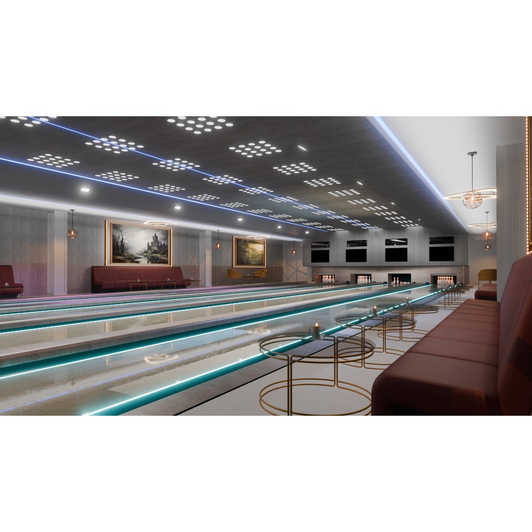 Bowling Alley 3D Model – Stylish Recreation Area with Lanes, Blender - View 6