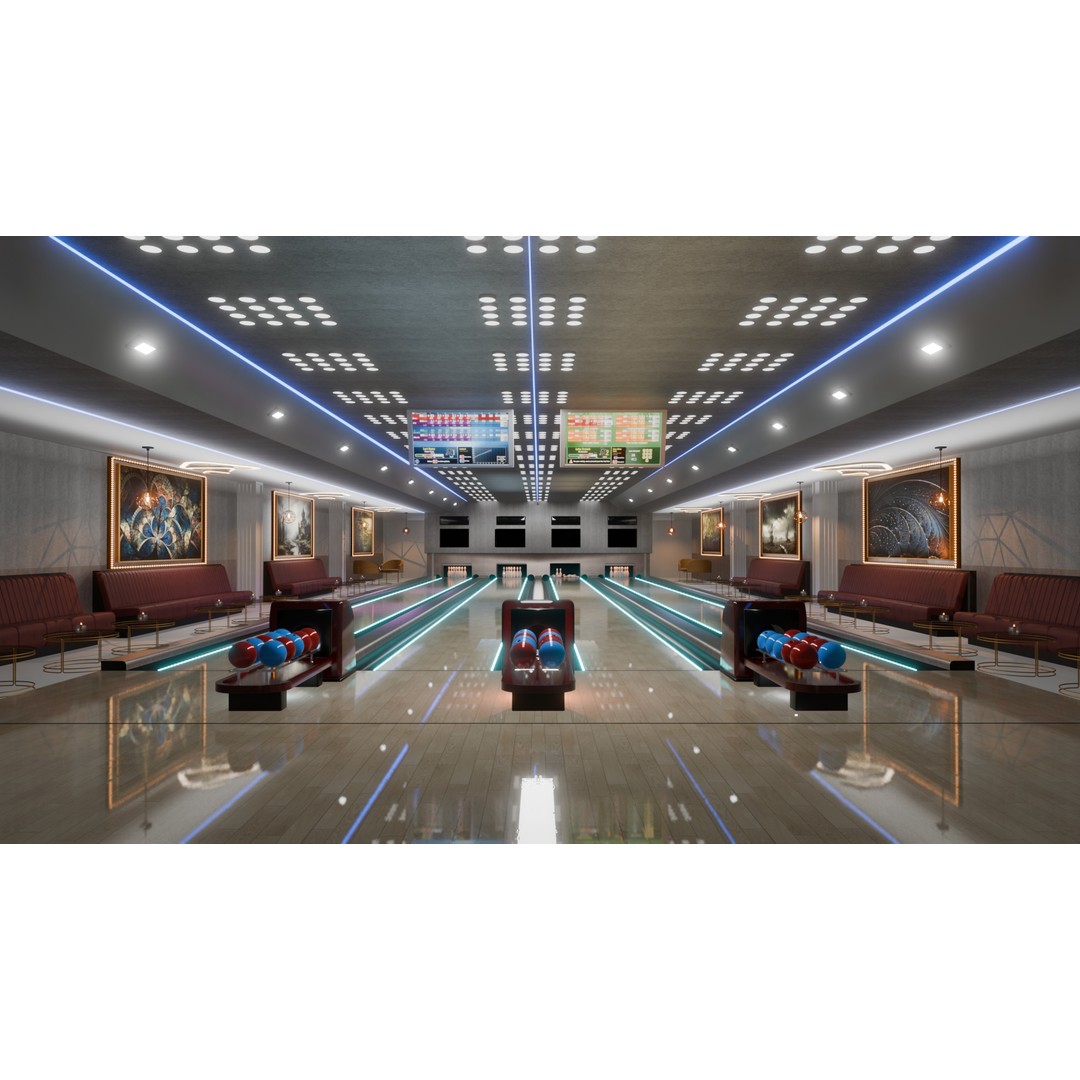 Bowling Alley 3D Model – Stylish Recreation Area with Lanes, Blender - View 8