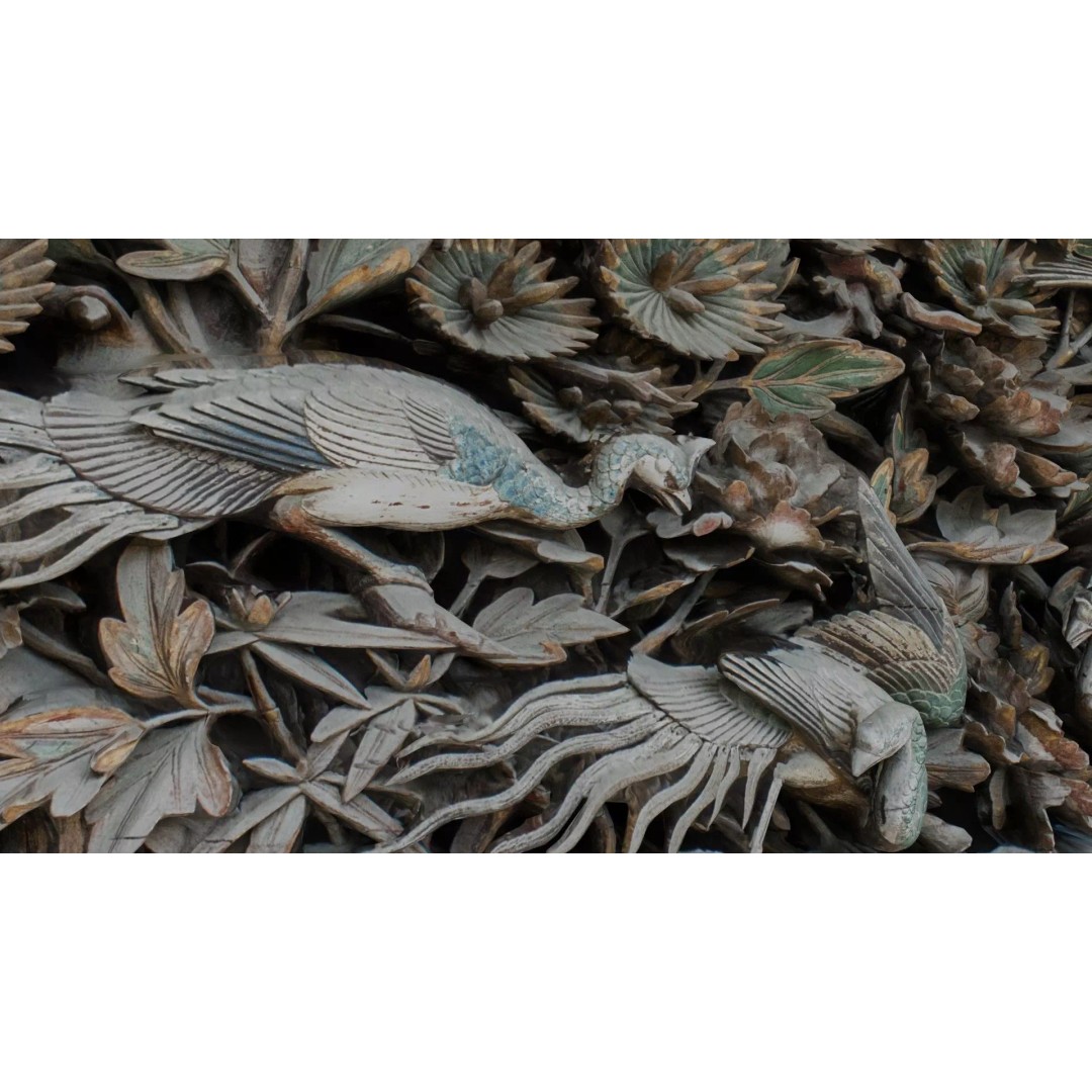 Japanese Ranma 3D Model – Ornate Wood Carving with Cranes and Peonies - View 6