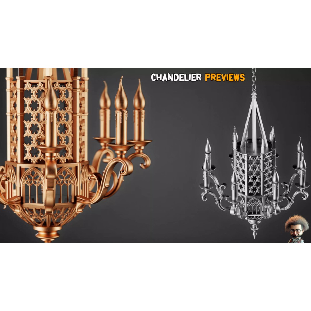 Ornamental Chandelier Base Mesh 3D Model – Low Poly, Game Ready, FBX - View 10