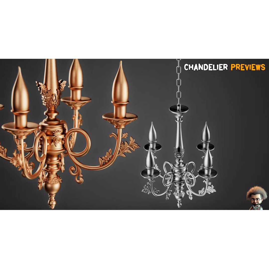 Ornamental Chandelier Base Mesh 3D Model – Low Poly, Game Ready, FBX - View 11