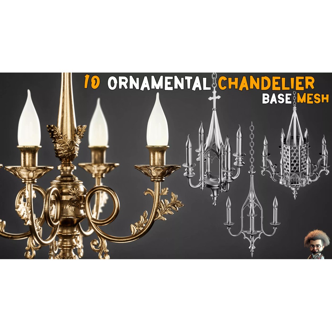 Ornamental Chandelier Base Mesh 3D Model – Low Poly, Game Ready, FBX - View 2
