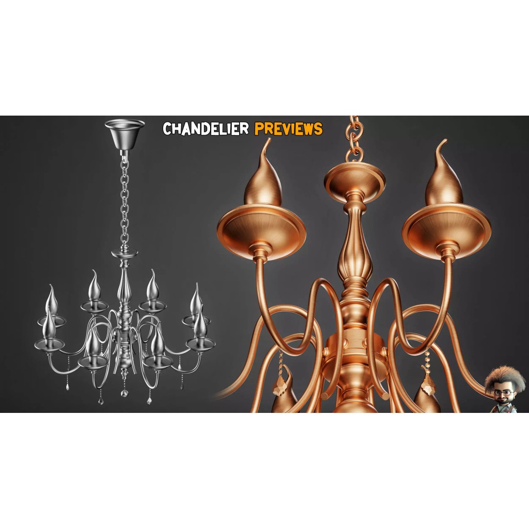 Ornamental Chandelier Base Mesh 3D Model – Low Poly, Game Ready, FBX - View 3