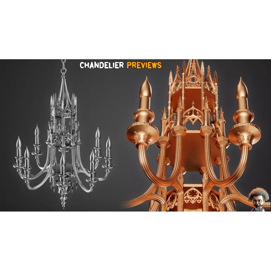 Ornamental Chandelier Base Mesh 3D Model – Low Poly, Game Ready, FBX - View 4