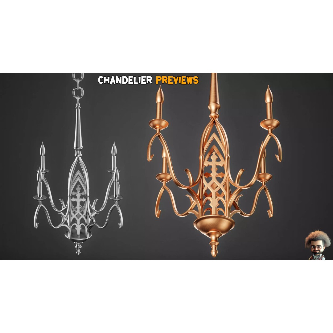 Ornamental Chandelier Base Mesh 3D Model – Low Poly, Game Ready, FBX - View 5