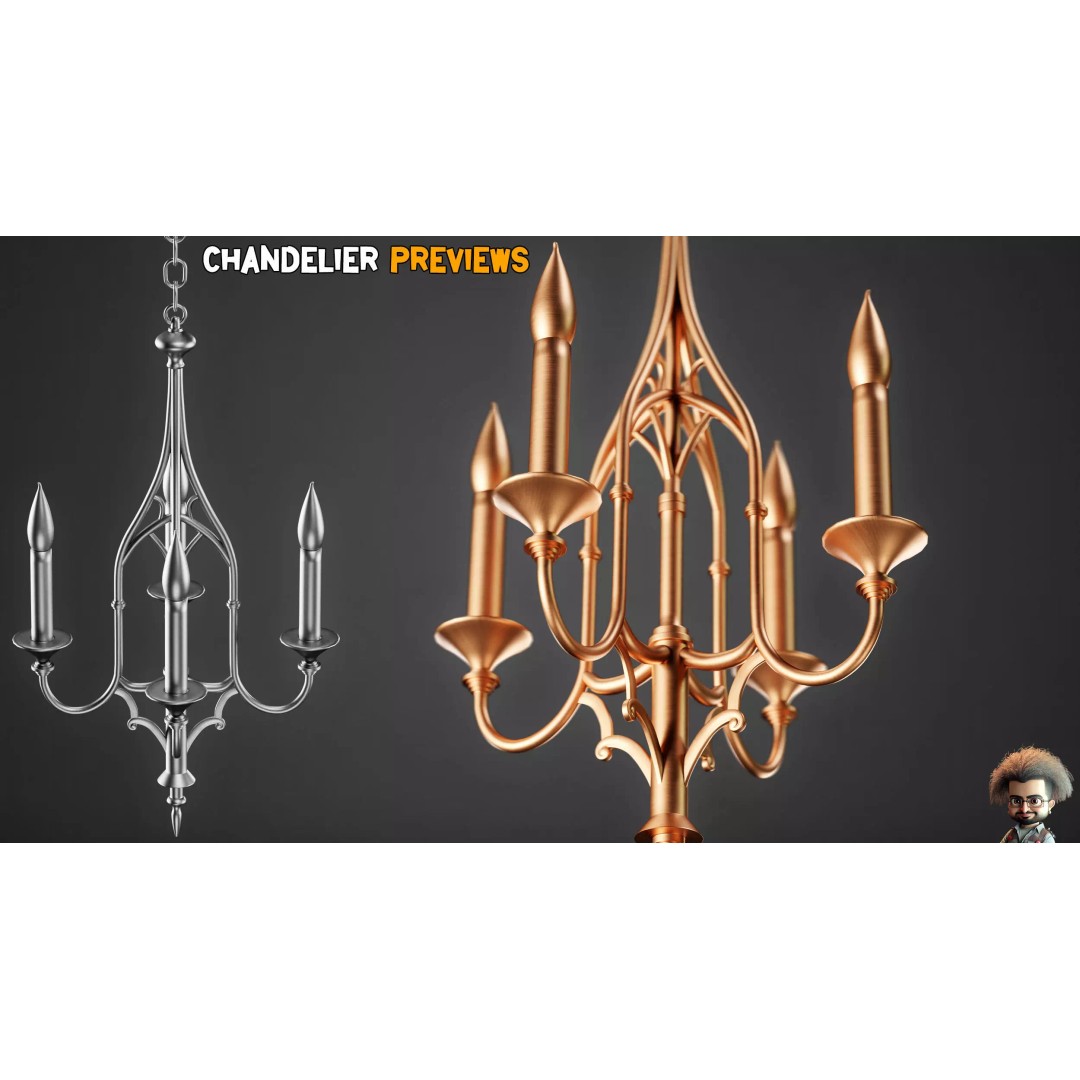 Ornamental Chandelier Base Mesh 3D Model – Low Poly, Game Ready, FBX - View 6