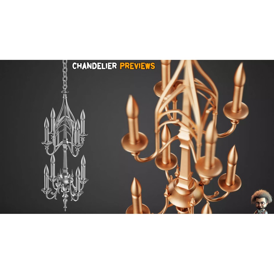 Ornamental Chandelier Base Mesh 3D Model – Low Poly, Game Ready, FBX - View 7