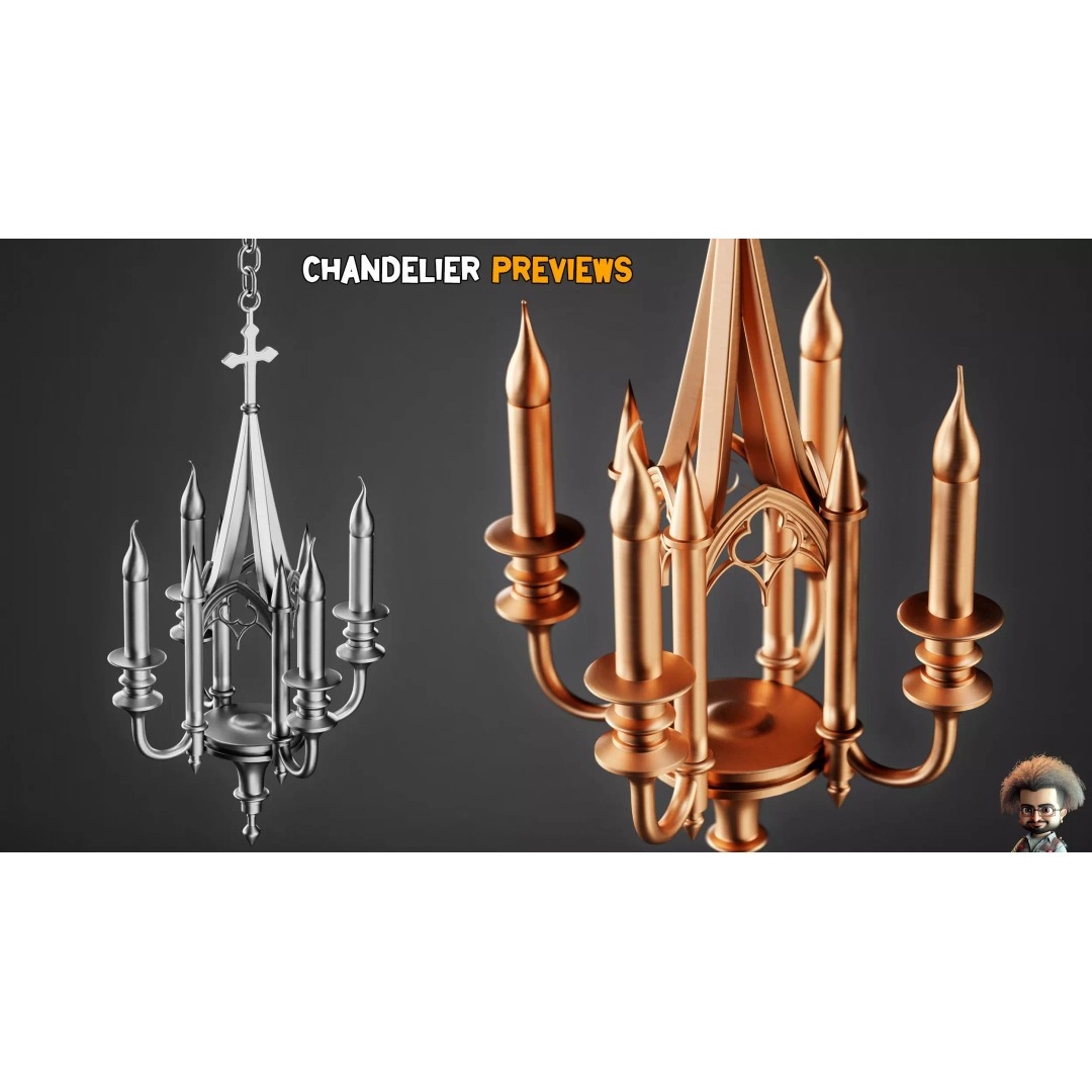 Ornamental Chandelier Base Mesh 3D Model – Low Poly, Game Ready, FBX - View 8