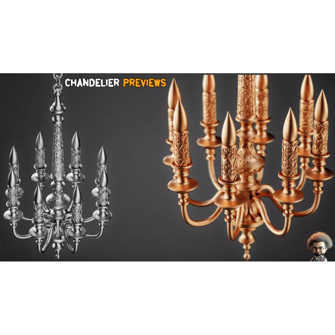 Ornamental Chandelier Base Mesh 3D Model – Low Poly, Game Ready, FBX - View 9