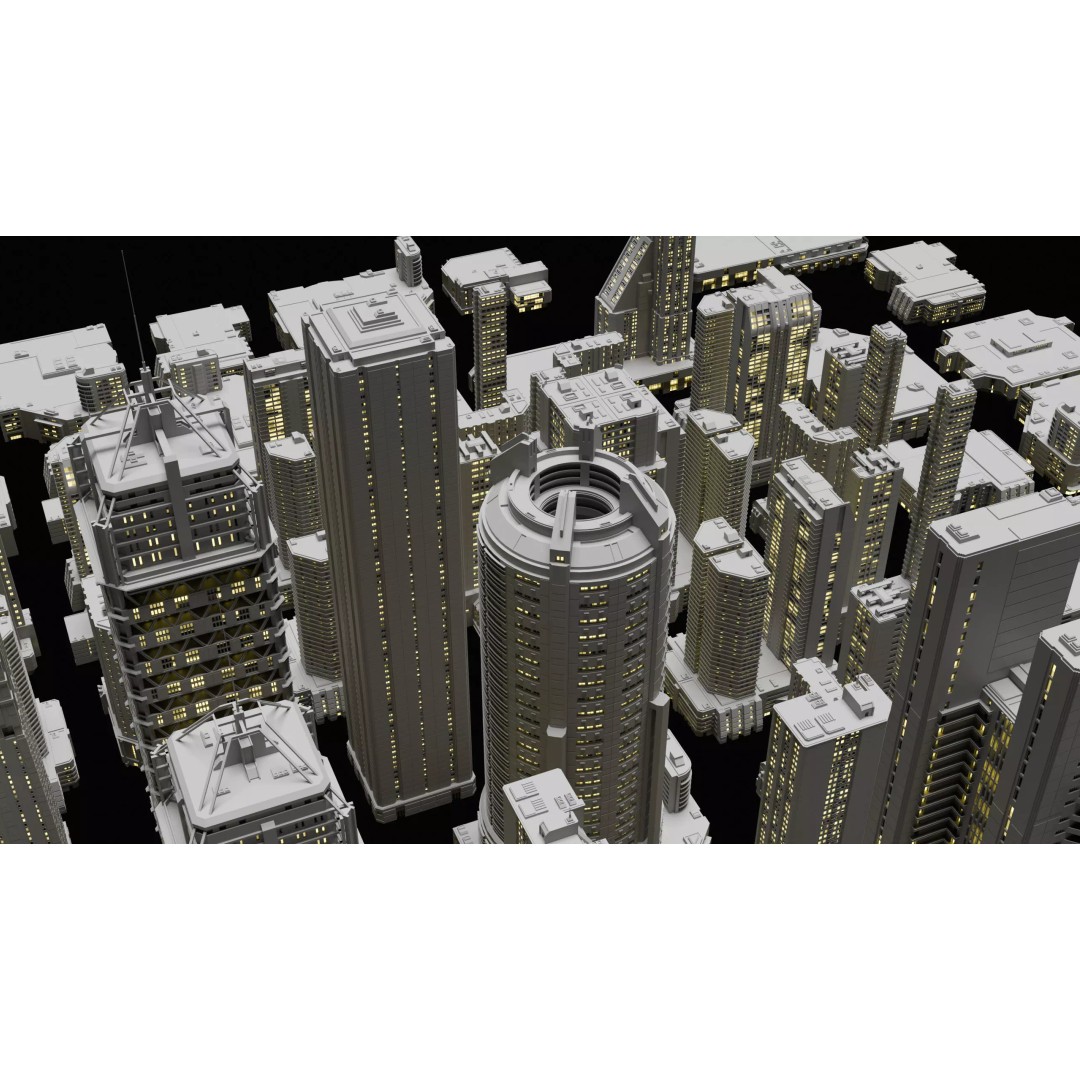 Sci-Fi Buildings 3D Model – Cyberpunk Style Low-Poly Pack, Blender & FBX - View 10