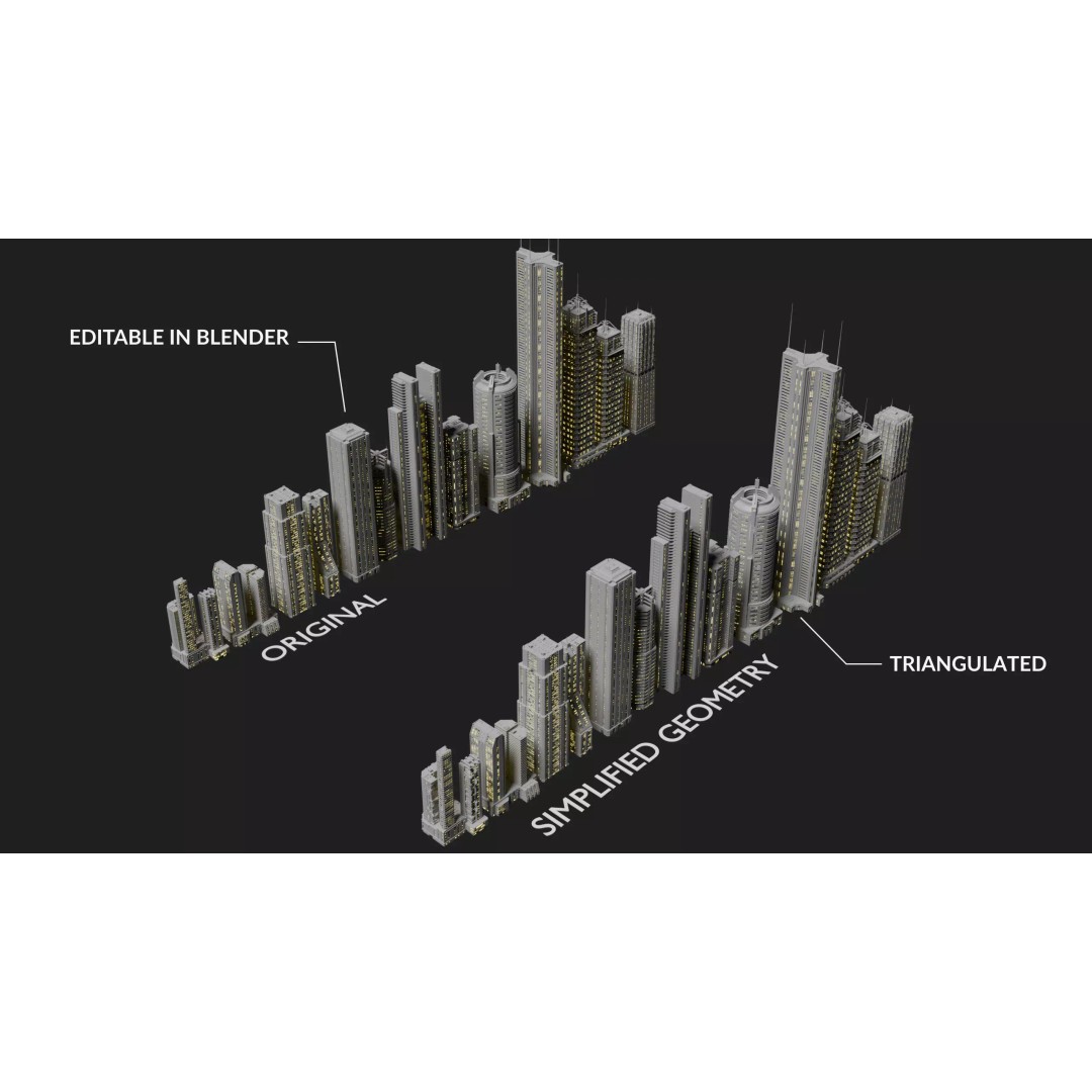 Sci-Fi Buildings 3D Model – Cyberpunk Style Low-Poly Pack, Blender & FBX - View 12