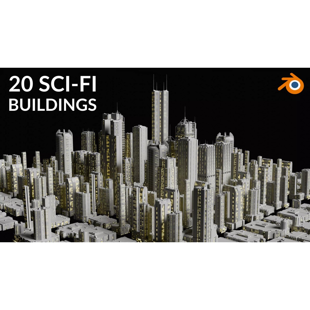 Sci-Fi Buildings 3D Model – Cyberpunk Style Low-Poly Pack, Blender & FBX - View 2