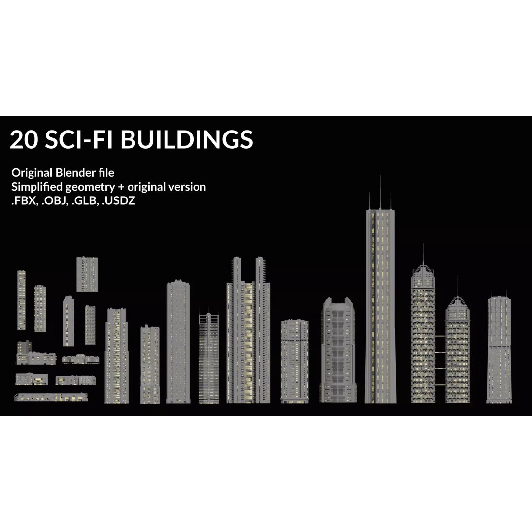 Sci-Fi Buildings 3D Model – Cyberpunk Style Low-Poly Pack, Blender & FBX - View 3