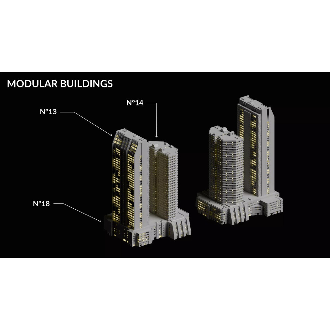 Sci-Fi Buildings 3D Model – Cyberpunk Style Low-Poly Pack, Blender & FBX - View 5