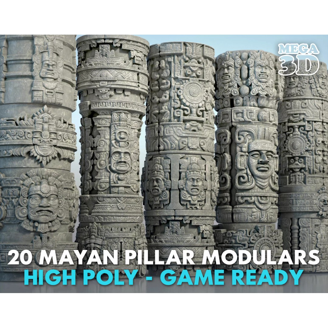Mayan Pillar Temple 3D Model – High Poly Architectural Asset, FBX - View 2