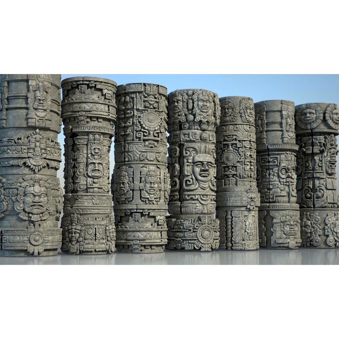 Mayan Pillar Temple 3D Model – High Poly Architectural Asset, FBX - View 3